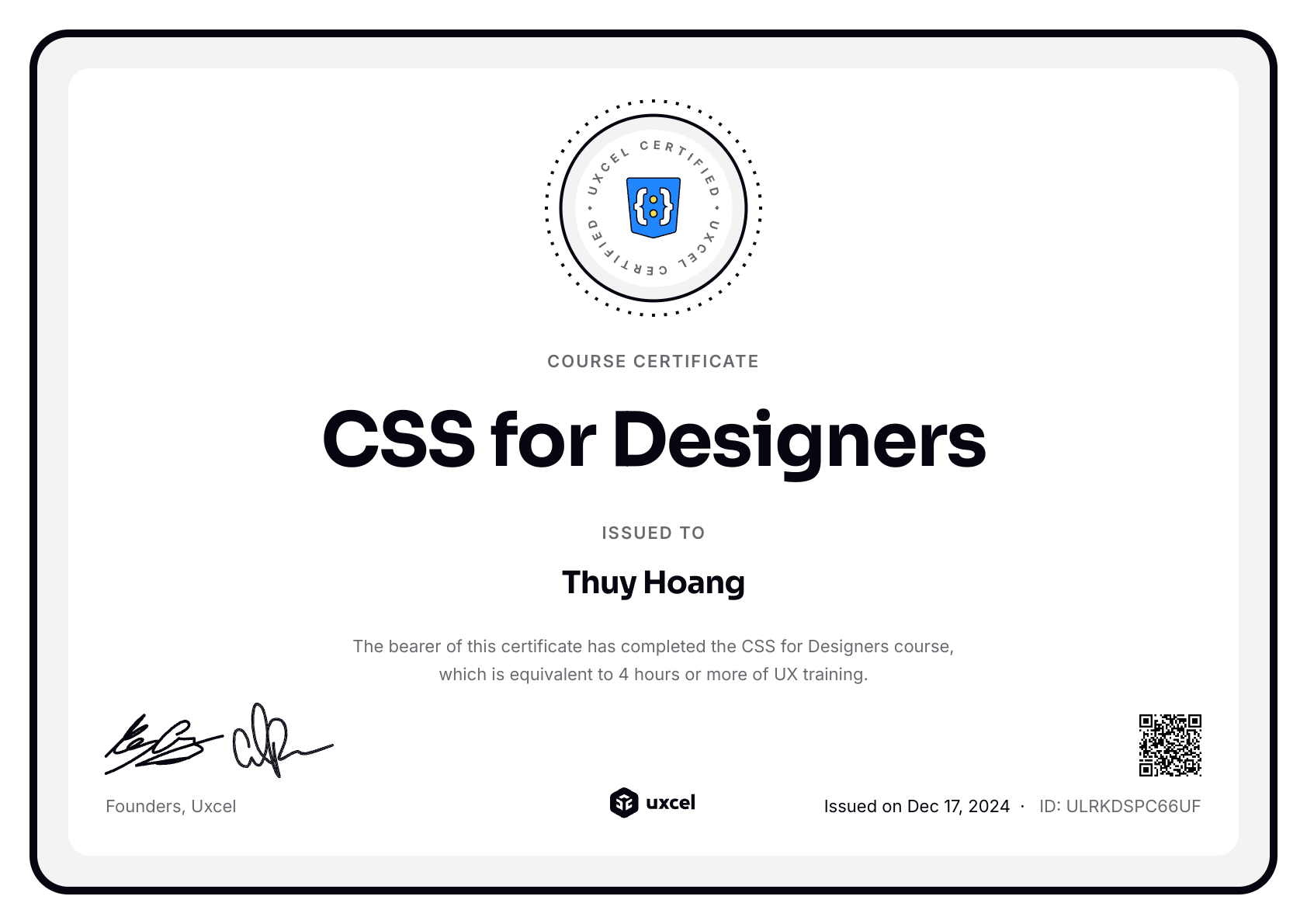 Thuy Hoang's certificate